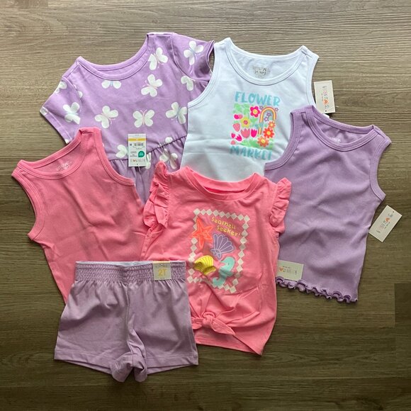 2T Garanimals Shirts Dress & Shorts 6-Piece Summer Bundle - Picture 1 of 1